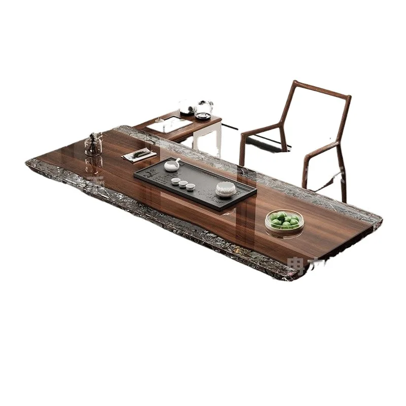 Natural resin solid wood tea table light luxury modern home tea table high-end villa living room tea table new Chinese style