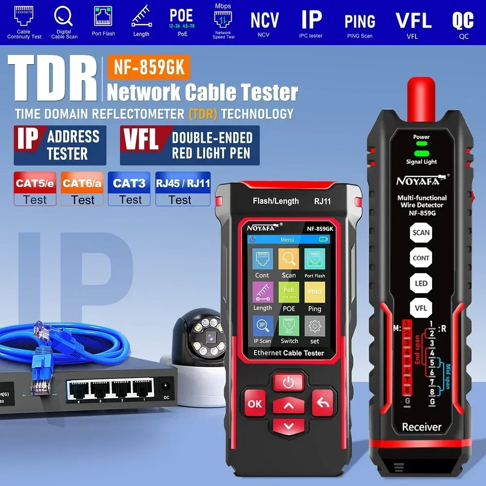 

NF-859GK Network Tester Line Finder with Red Light Single Head Crimping Length Breakpoint IP Scanning PING Charging Type for est