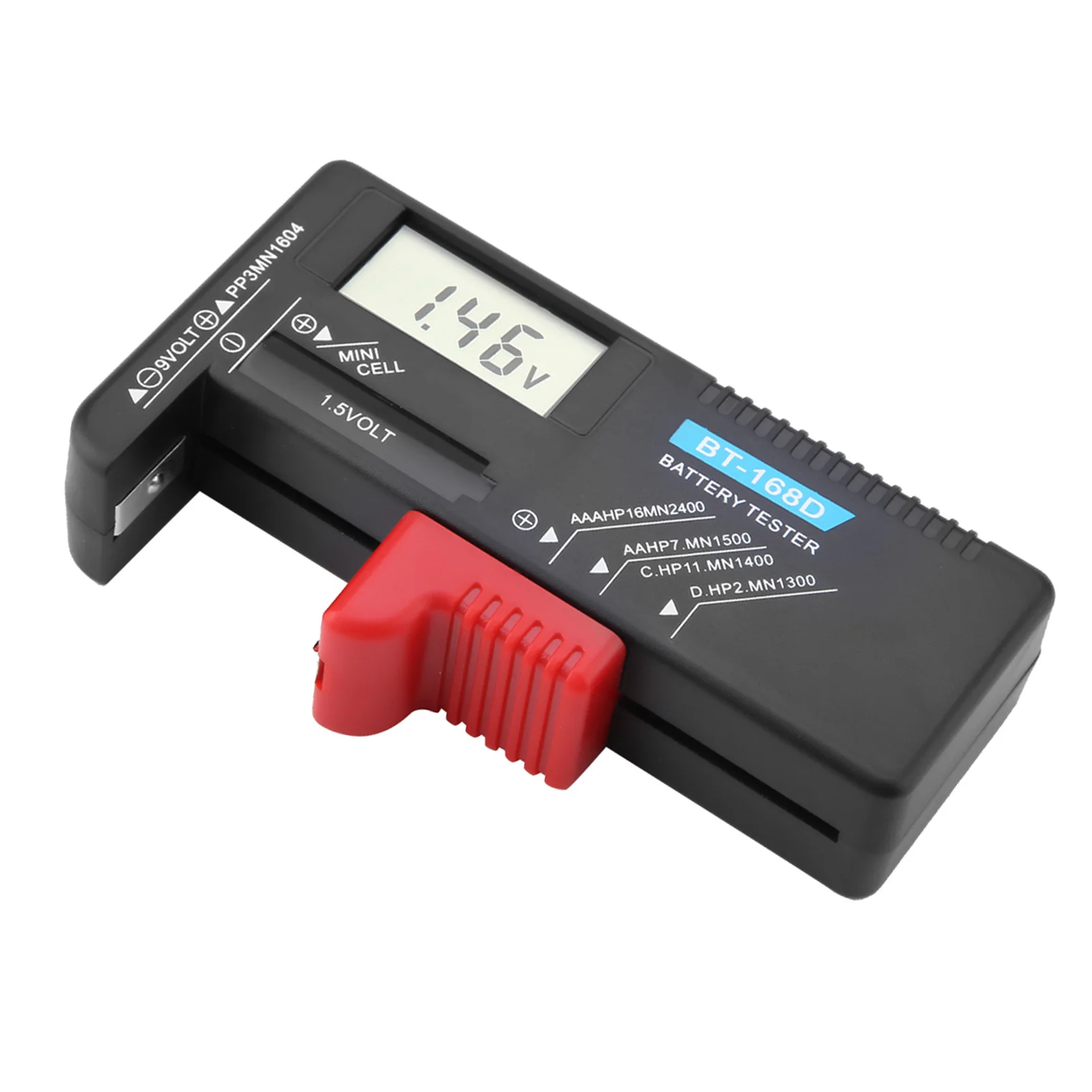 Probador de voltios de batería BT‐168D Probador de voltios de batería de pila de botón LCD digital AA//C/D/9V/1,5 V Probador de batería BT‐168D