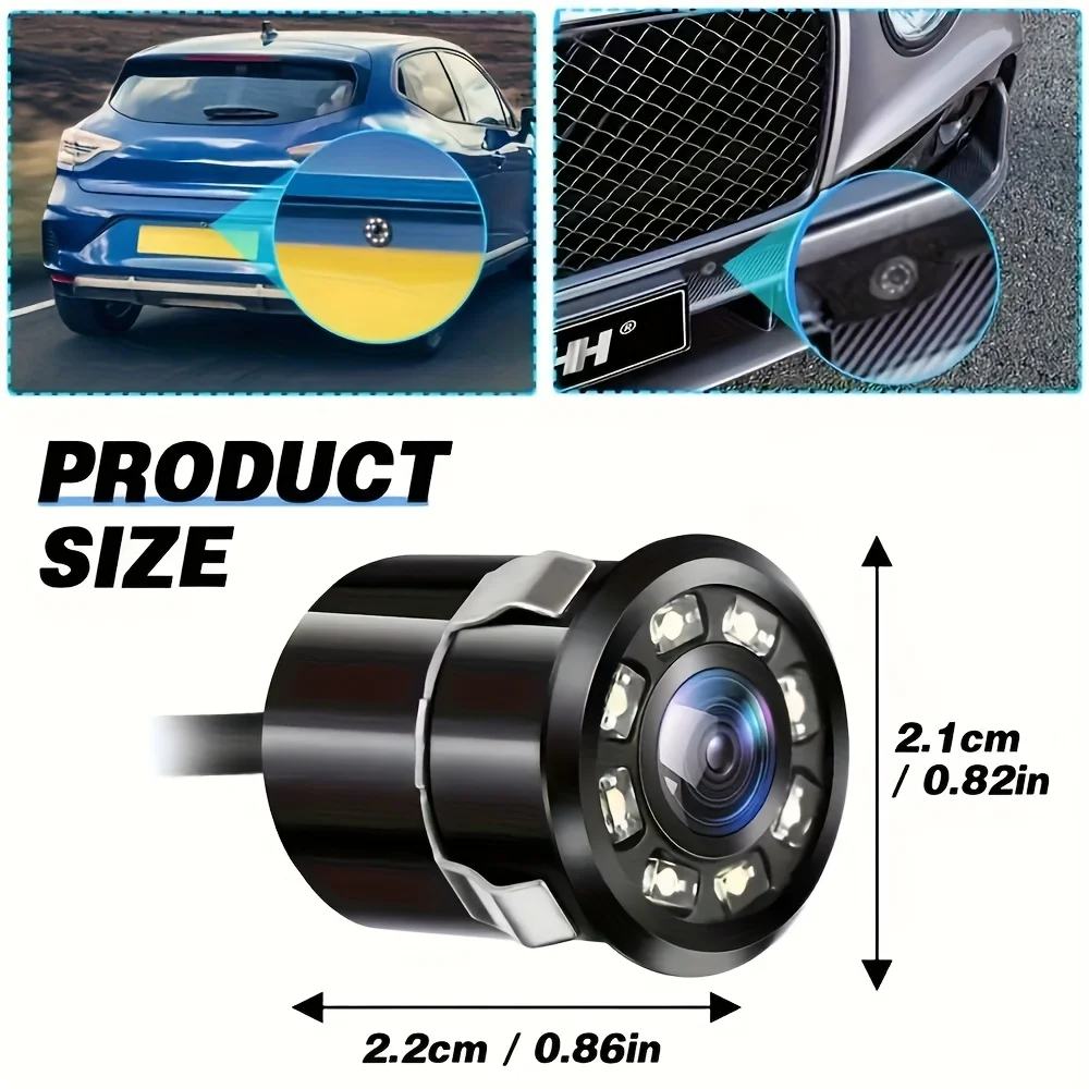 CCD 18.5mm Backup Camera for Car 8LED Rea View Camera Night Vision Reverse Camera for Vehicle SUV RV Pickup Flush Mount Parking