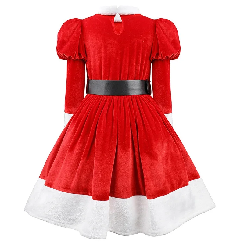 Christmas Girls Dresses Big Kids Xmas Party Red Gown 2025 Teenager Plush Clothing New Children Long-sleeve Costume 3-12 Years