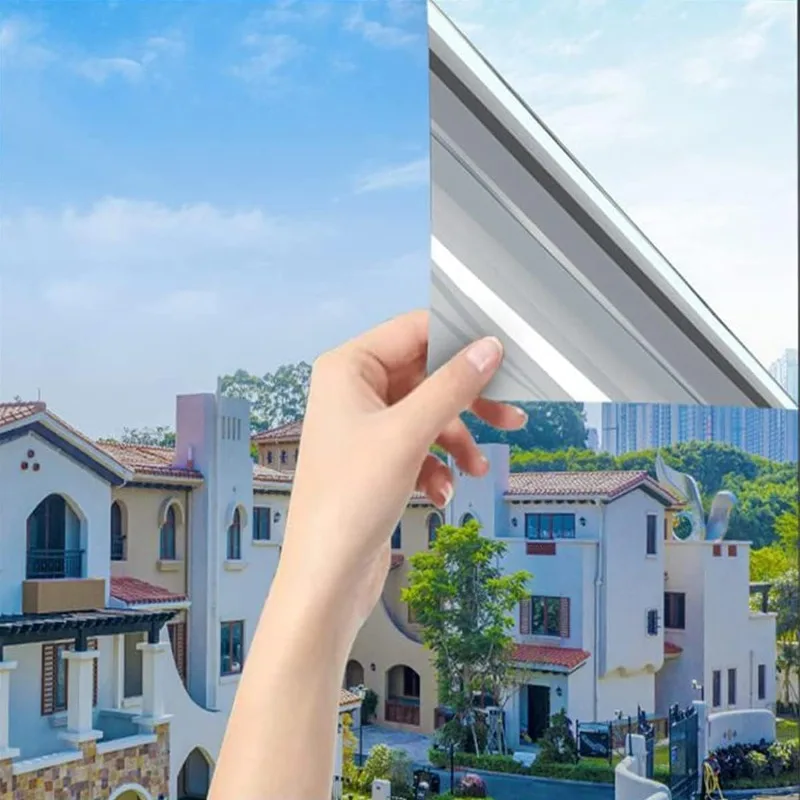 Static Cling Privacy Glass Sticker One-Way Mirror Film No Glue Sunscreen Heat Insulation Anti-Glare for Home Office Use
