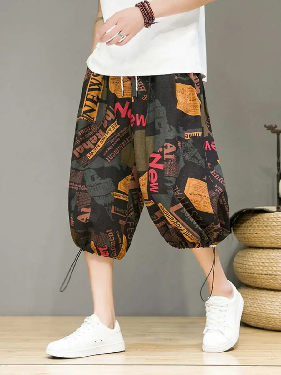 New Men's Summer Thin Casual Loose Leggings Wind Seven Pants Drawstring Trousers Wide Legged Comfortable Loose Fit