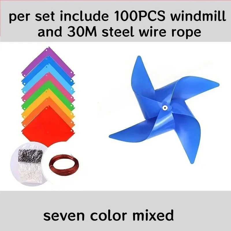 New 100Pcs Plastic Pinwheels Fiesta Flag Party Supply Hanging Windmill With 30 Metres Rope Home Garden Indoor Outside Decoration