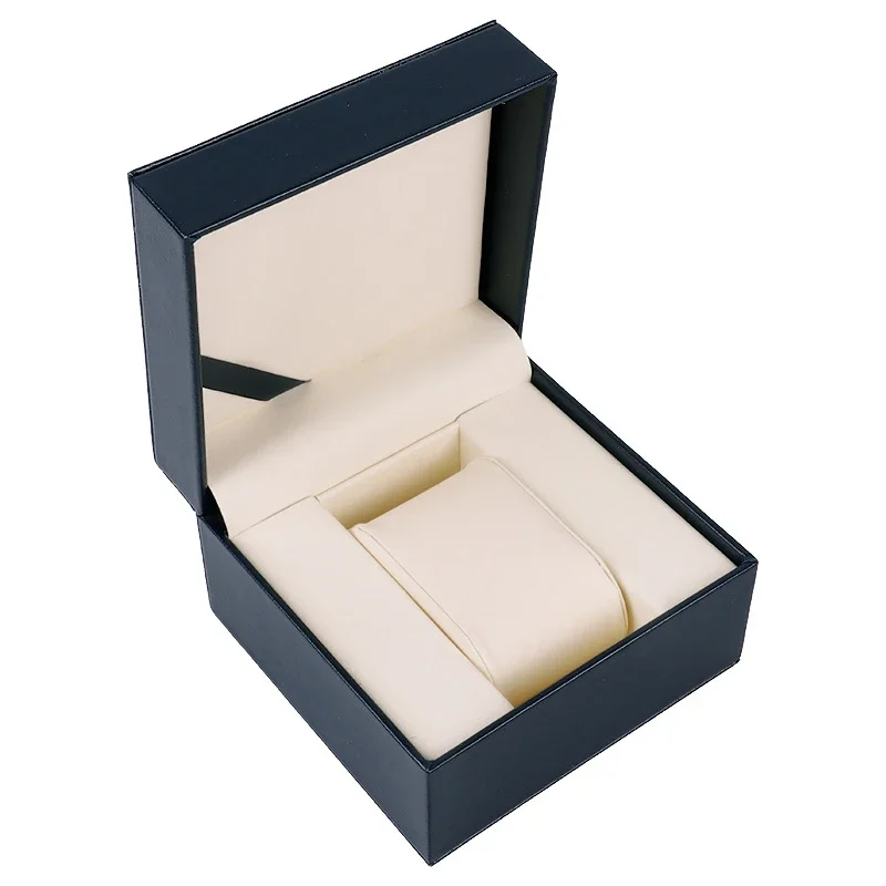 Blue PU Leather Watch Box Inner White 1Pcs Free Custom Logo Anti Pressure Shock Resistant Watch Packaging Storage Box Wholesale