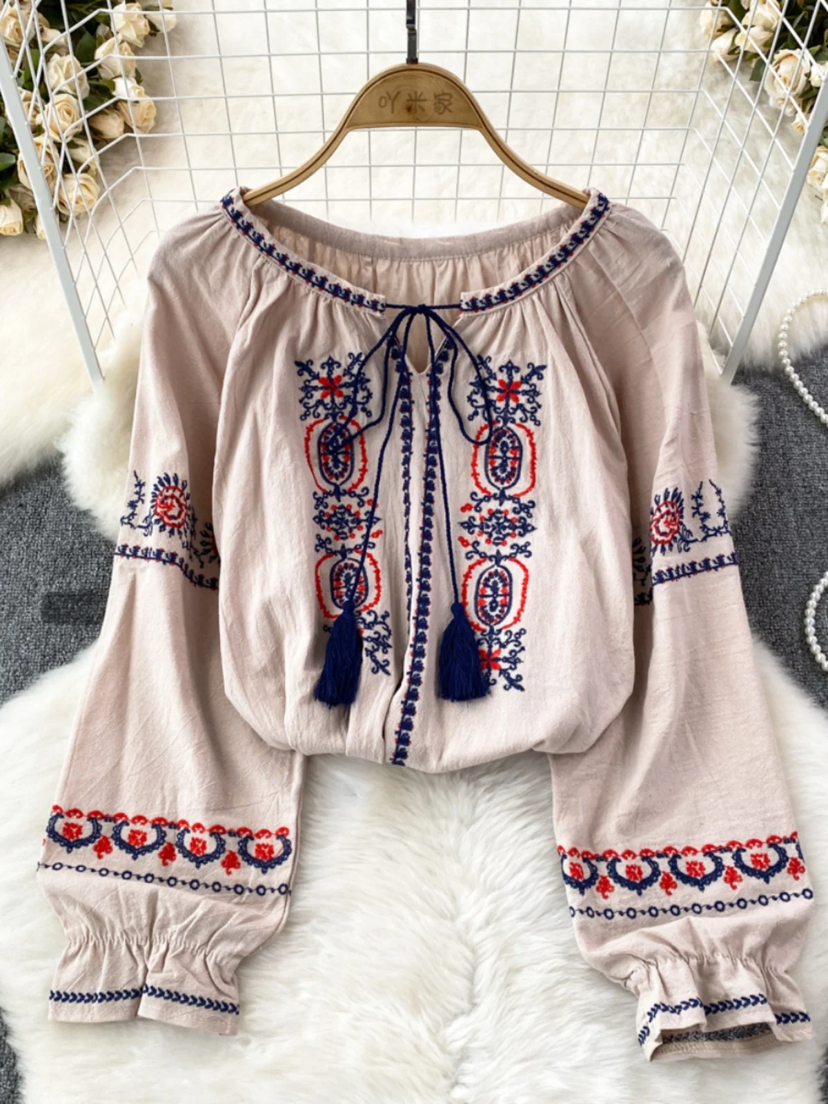 Retro Ethnic Embroidered Loose Fit round Ne Pullover Cotton Linen irt Women Casual Top Spring Autumn Comfortable irt