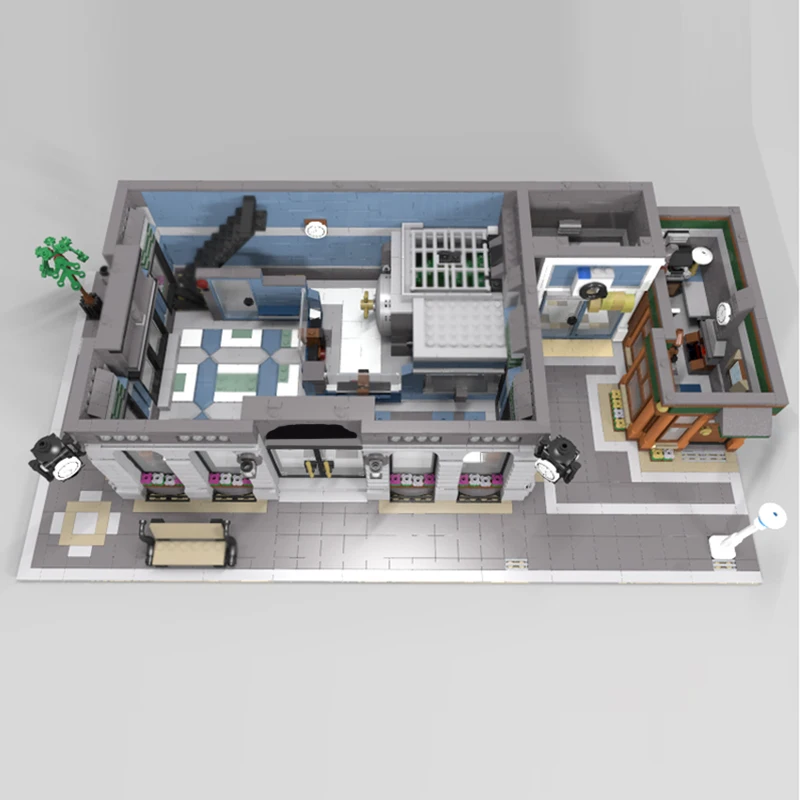 مدينة شارع عرض نموذج MOC بنك قوالب البناء مع مقهى وحدات التكنولوجيا الهدايا عطلة تجميع ألعاب أطفال البدلة #3