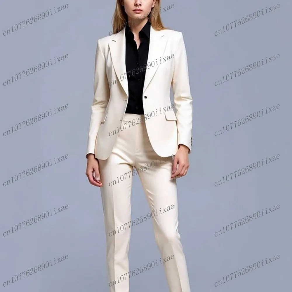 

Fashion Ivory Women Suits Lady Business Office Tuxedos Mother Wedding Party Formal Ladies 2 Piece Set Jacket Pants