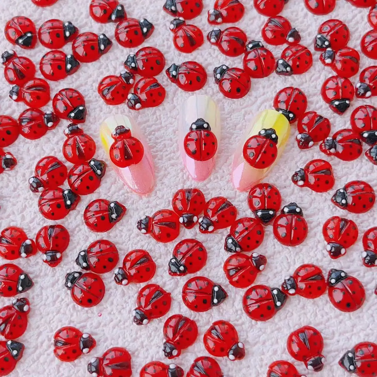 10pcs 3D Kawaii Insect Resin Nail Art Charms Fashion Colorful Coccinellidae Nail Decoration Rhinestones DIY Manicure Accessories