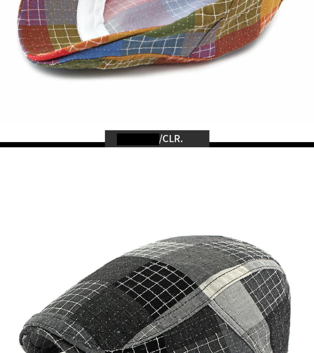 HT5115 Baskenmütze Frühling Sommer Sonnenhut für Männer und Frauen Retro Karierte Künstler-Malermütze Verstellbare Ivy Flat Cap Baskenmützen – Detail 11