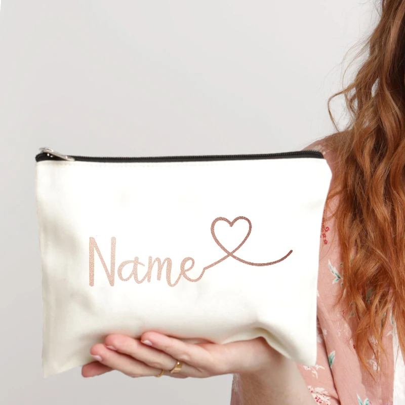 

Love Name Customized Cosmetic Bag Perfume Lipstick Storage Toiletry Pouchs Office Supplies Pencil Case Simple Wedding Lover Gift