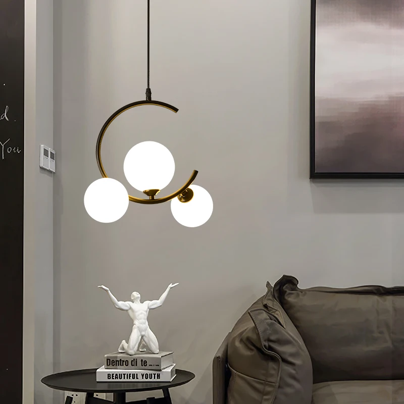 Nordic G9 LED Glass Ball Pendant Light Suitable for Kitchen Island Dining Table Living Room Bedroom Chandelier Lighting Fixture
