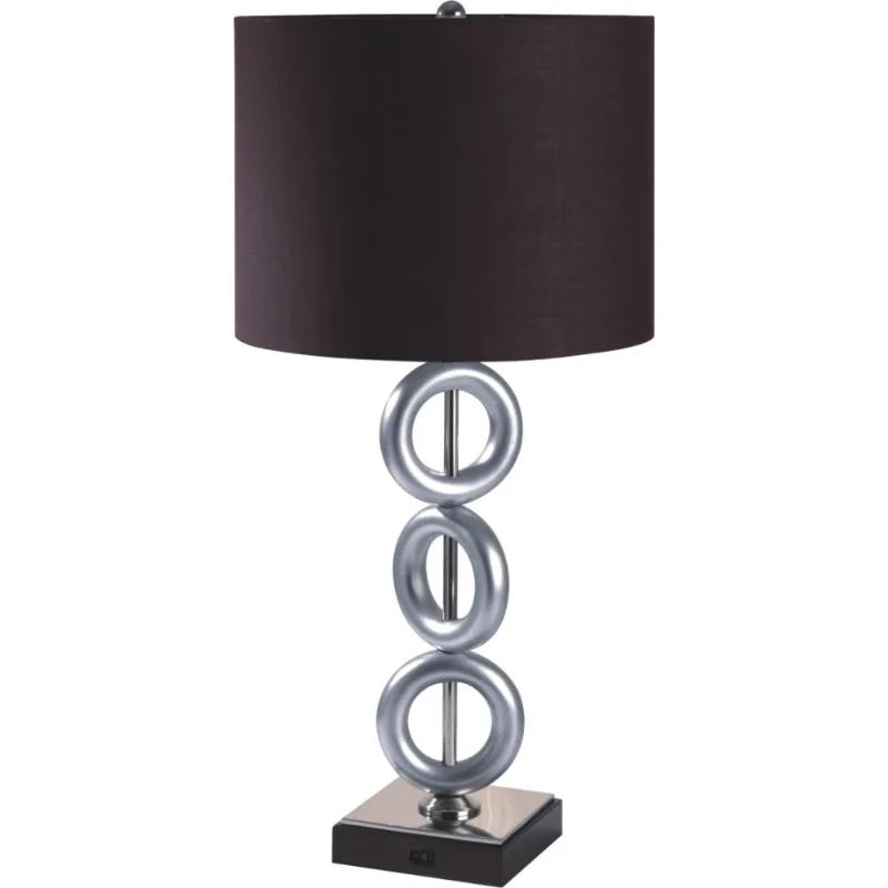 Stunning Silver 3-Ring Table Lamp Pair with Outlet Multifunctional Home Lighting Fixture