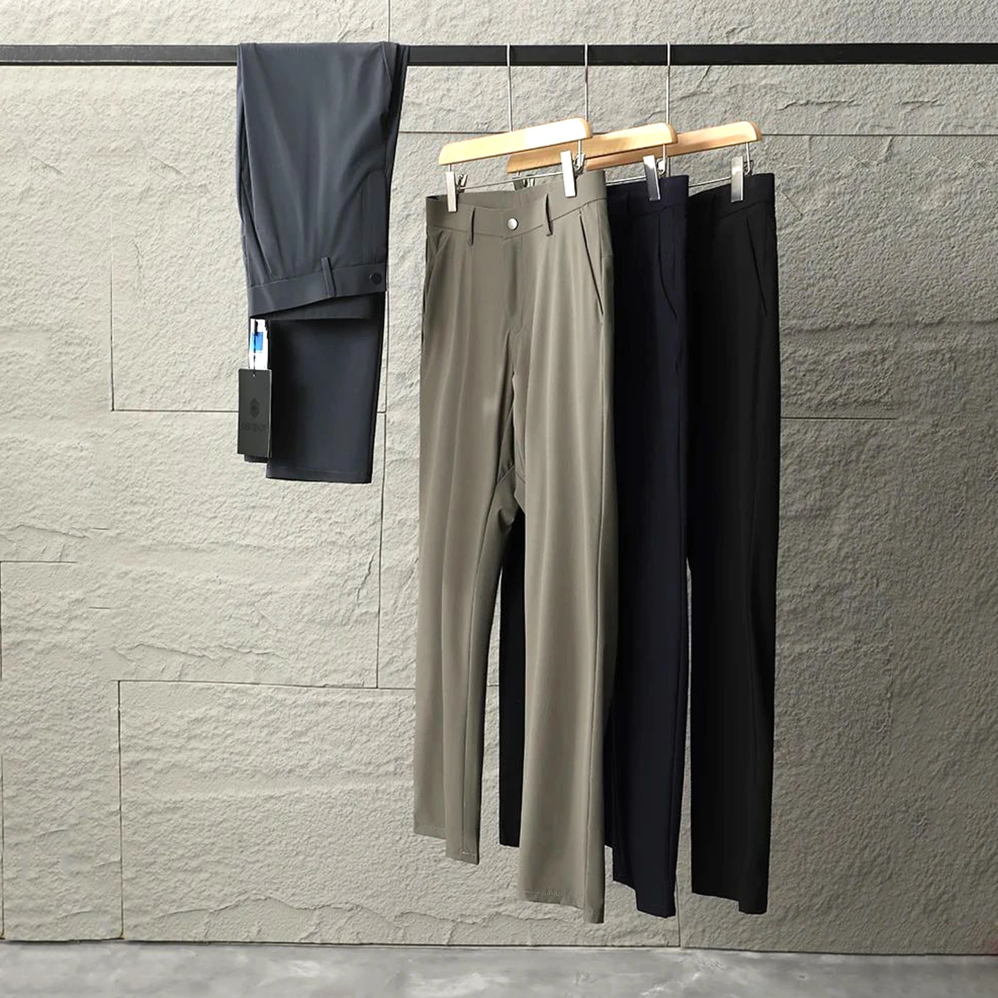 

Мужские летние брюки Busin Casual из медного аммиачного шелка, гладкие, прохладные, эластичные, прямые, длинные, для молодежи