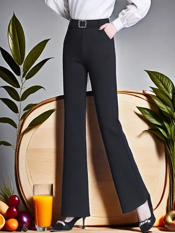 ارتفاع الخصر بنطال ذو قصة أرجل واسعة المرأة الشارع Sle ربيع الخريف التخسيس حجم كبير قطع مستقيمة ثنى تخفيف Faion السيدات #3