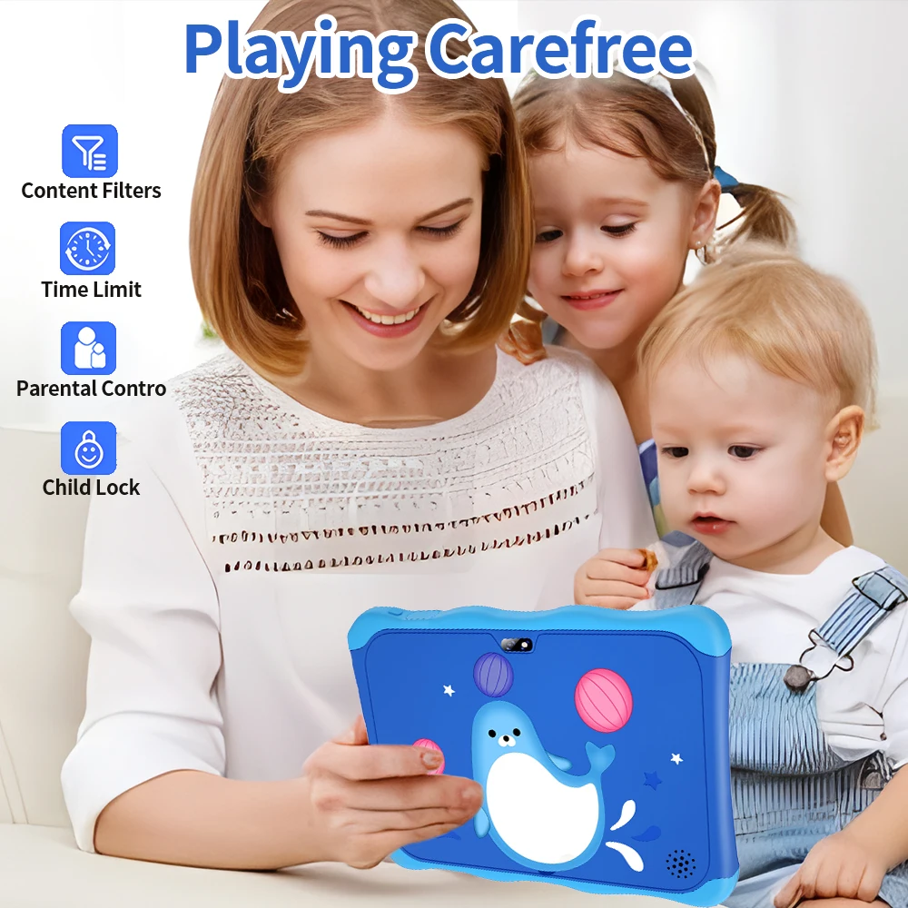 Novo sistema android 13 de 7.0 polegadas tablet infantil, 4gb + 64gb, controle pardo, tablet para aprendizagem e educação,