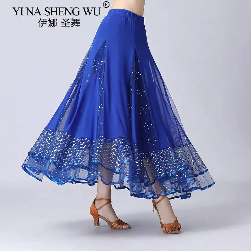 Women Flamenco Dance Skirt Sequins Spanish Tango Ballroom Big Swing Costume Waltz Stage Performance Skirt for Modern Dance Skirt