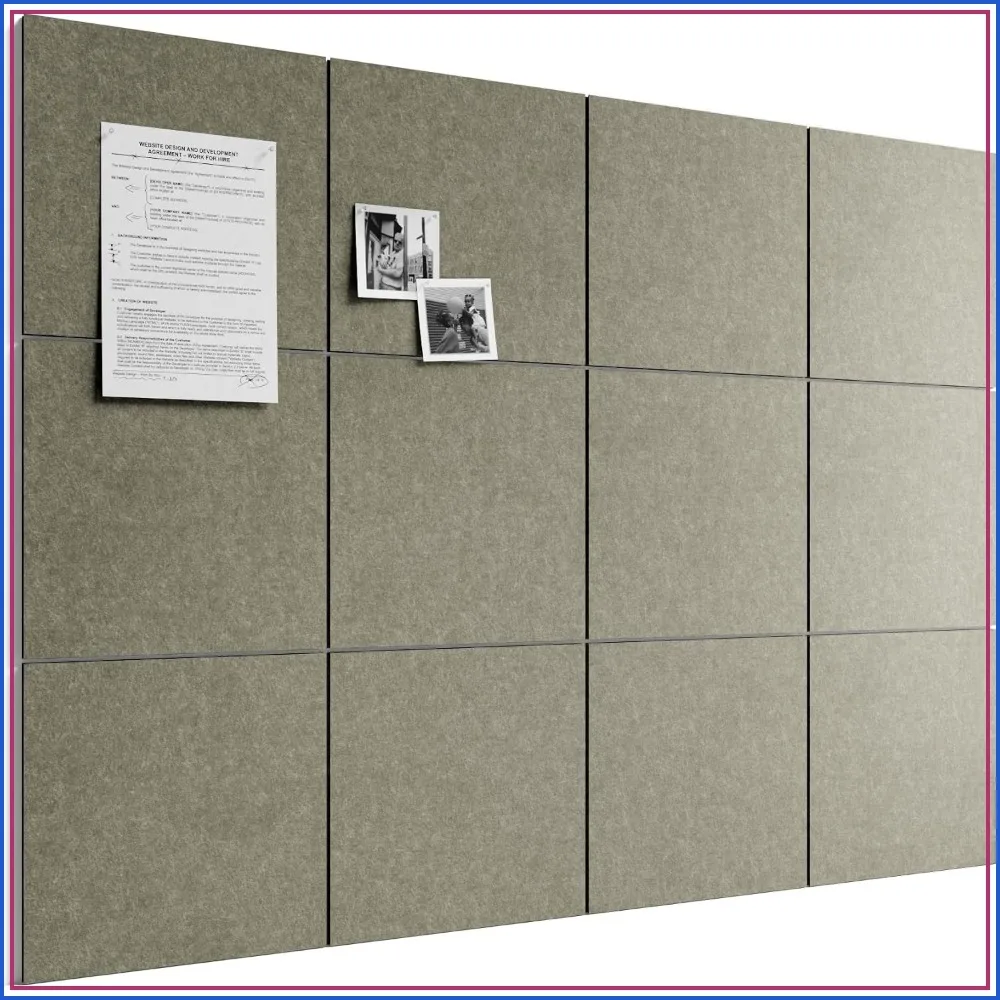 48x36 Inch Felt Wall Tiles - 12 Pack Bulletin Board with 70 Adhesive Tabs & 30 Pushpins, Sound Absorbing, Earth Brown