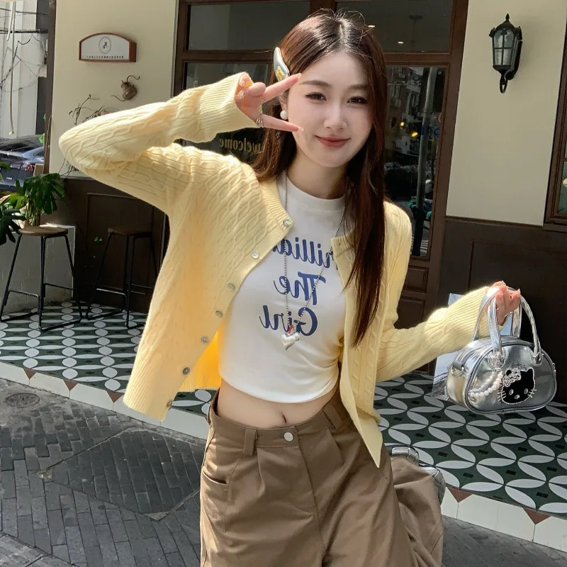 أوائل الخريف س الرقبة المرأة سترة مشغولة من الصوف Vintage سترة بلون الترفيه موضة الخريف المرأة معطف علوي