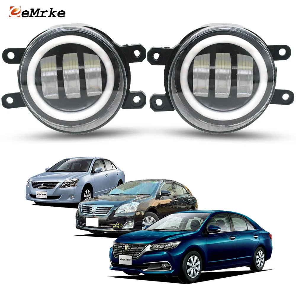 LED Fog Lights Assembly for Toyota Premio II T26_ 2007-2020 with Lens Car PTF 30W Angel Eyes DRL Daytime Driving Running Lamp