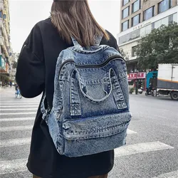 Sac à dos en denim grande capacité pour hommes et femmes, sac à dos décontracté pour ordinateur portable, sacs d'école pour étudiants, sac de voyage bleu, mode livre