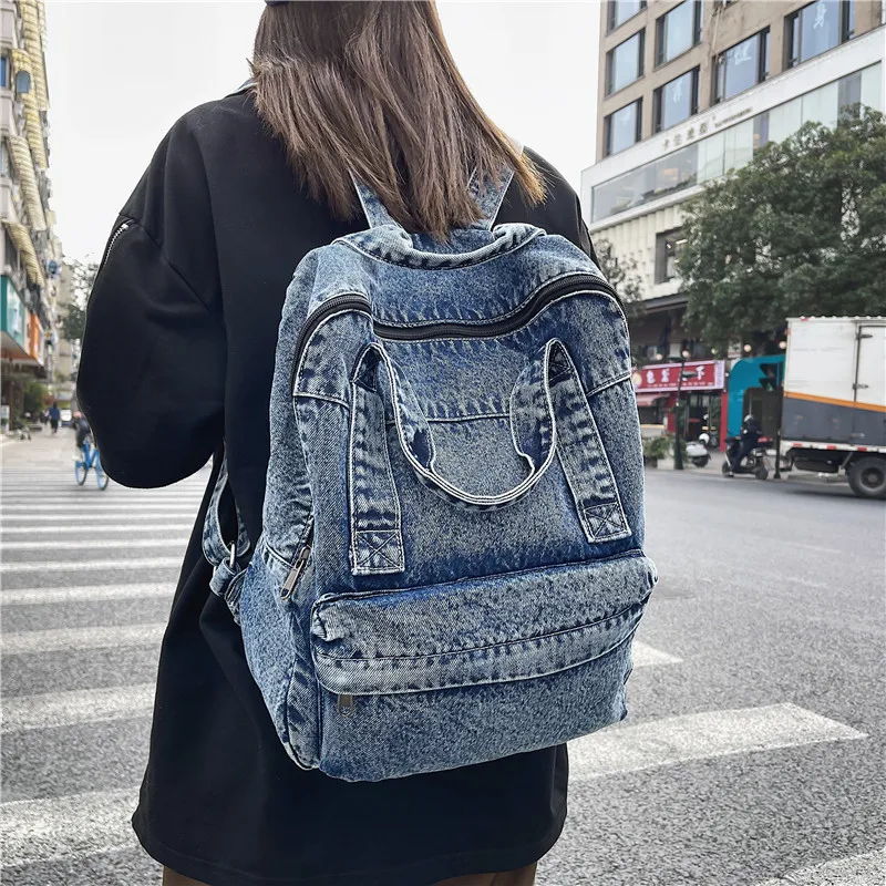 Dżinsowy plecak dla kobiet i mężczyzn Dorywcza torba na laptopa o dużej pojemności Torby szkolne dla studentów Moda na książki Niebieski bolsa podróżna