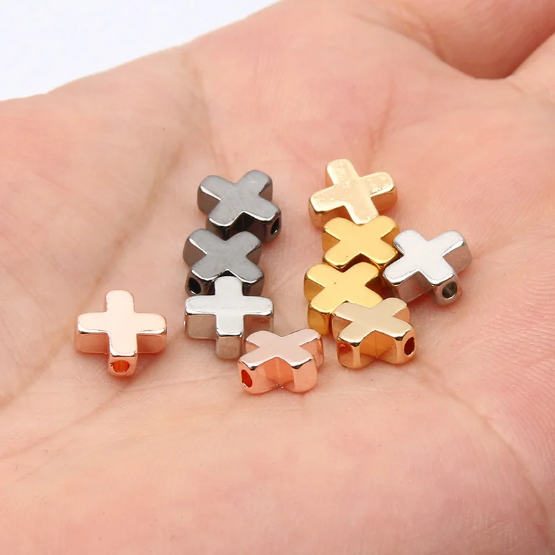 10pcs Gold Color Copper Cross Beads Plated Metal Loose Beads For Jewelry Making Diy Bracelet Necklace Accessories Handmade