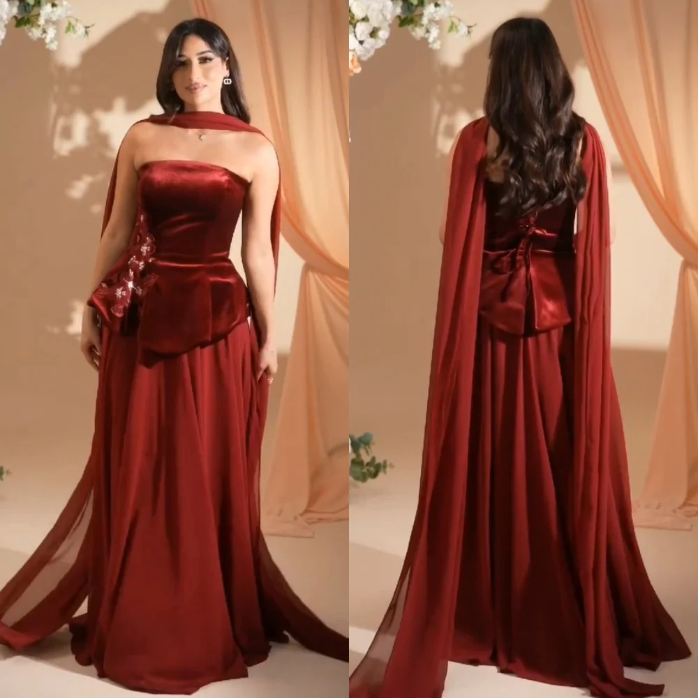 ชุดเดรสยาวทรงเอแบบสั่งตัด ผ้ากำมะหยี่จับจีบประดับเลื่อม ไร้สาย สำหรับงาน Quinceanera หรือโอกาสพิเศษ สไตล์จีน