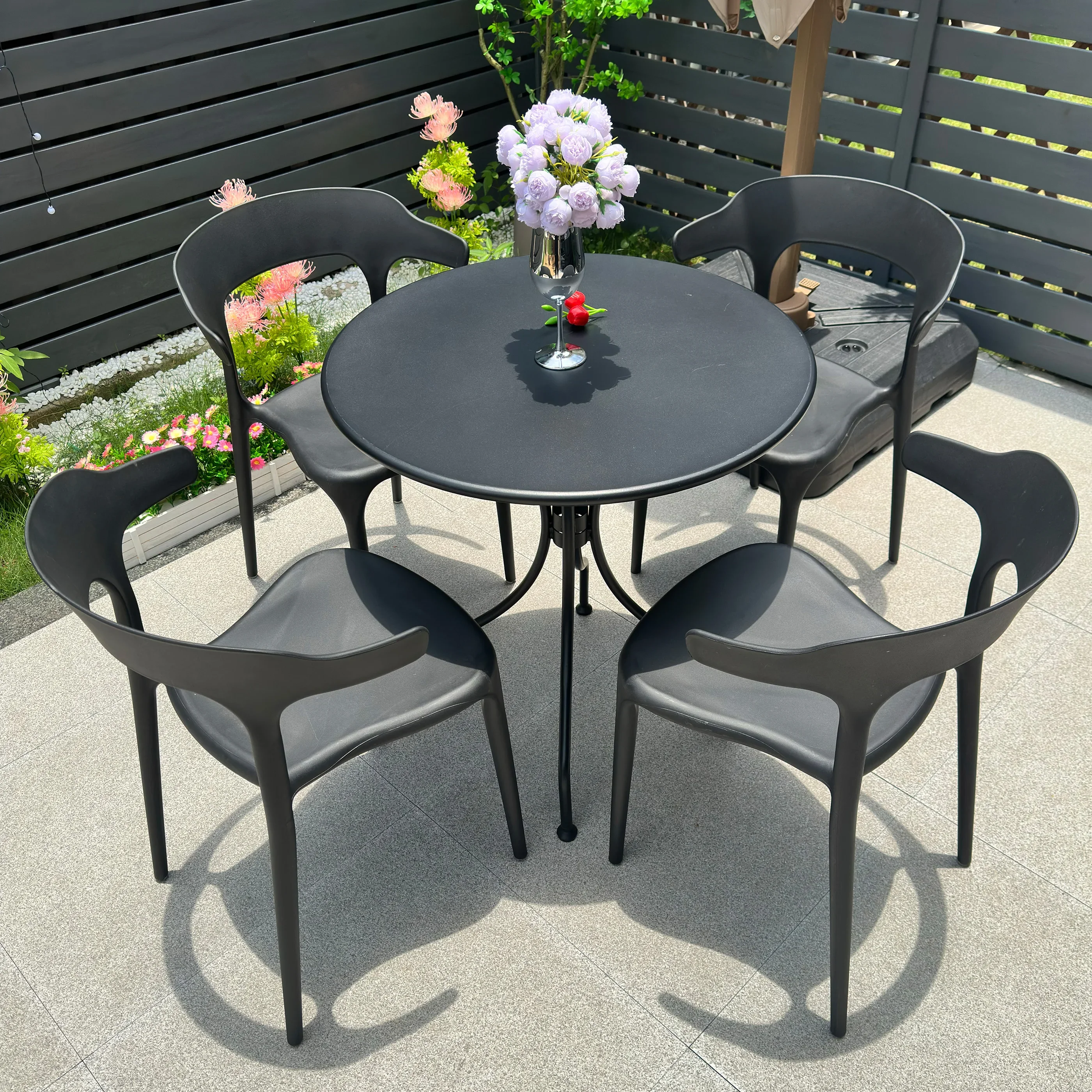 

Outdoor plastic leisure negotiation outdoor balcony small round table chair combination Internet celebrity milk tea shop