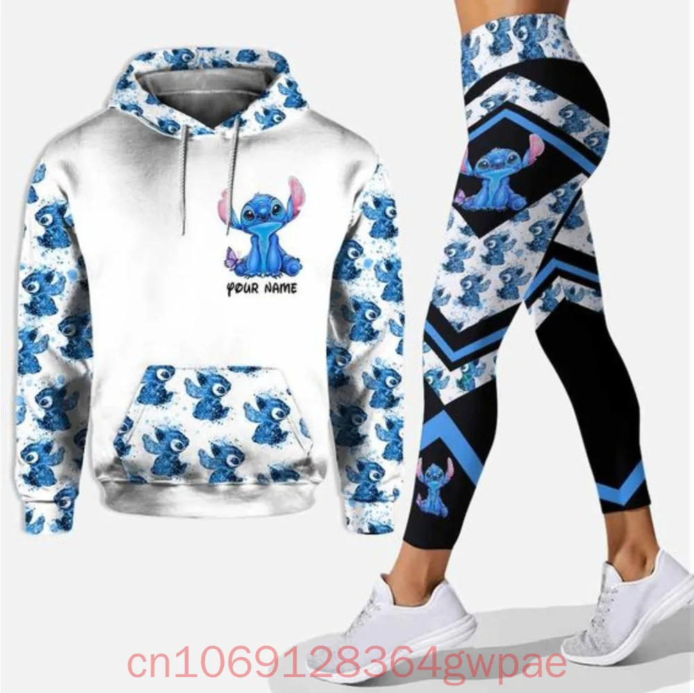 Disney Stitch 3D Women\'s Hoodie and Leggings Set Mickey Yoga Pants Sweatpants Women\'s Yoga Hoodie Leggings Fashion Tracksuit