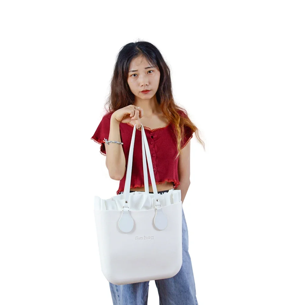 New Arrival Tanqu Long Edge Painting Handles Leather Flat PU Belt Drop End with Silver Rivet for OBag for EVA O Bag Body
