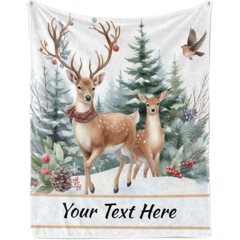 

Reindeer Christmas blanket with name customized blanket personalized living room sofa decoration cover blanket 60INX50IN