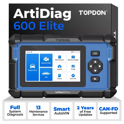TOPDON ArtiDiag600 Elite フルシステム車診断 OBD2 スキャナー 13 メンテナンス サービス FCA AutoAuth、自動車用スキャン ツール