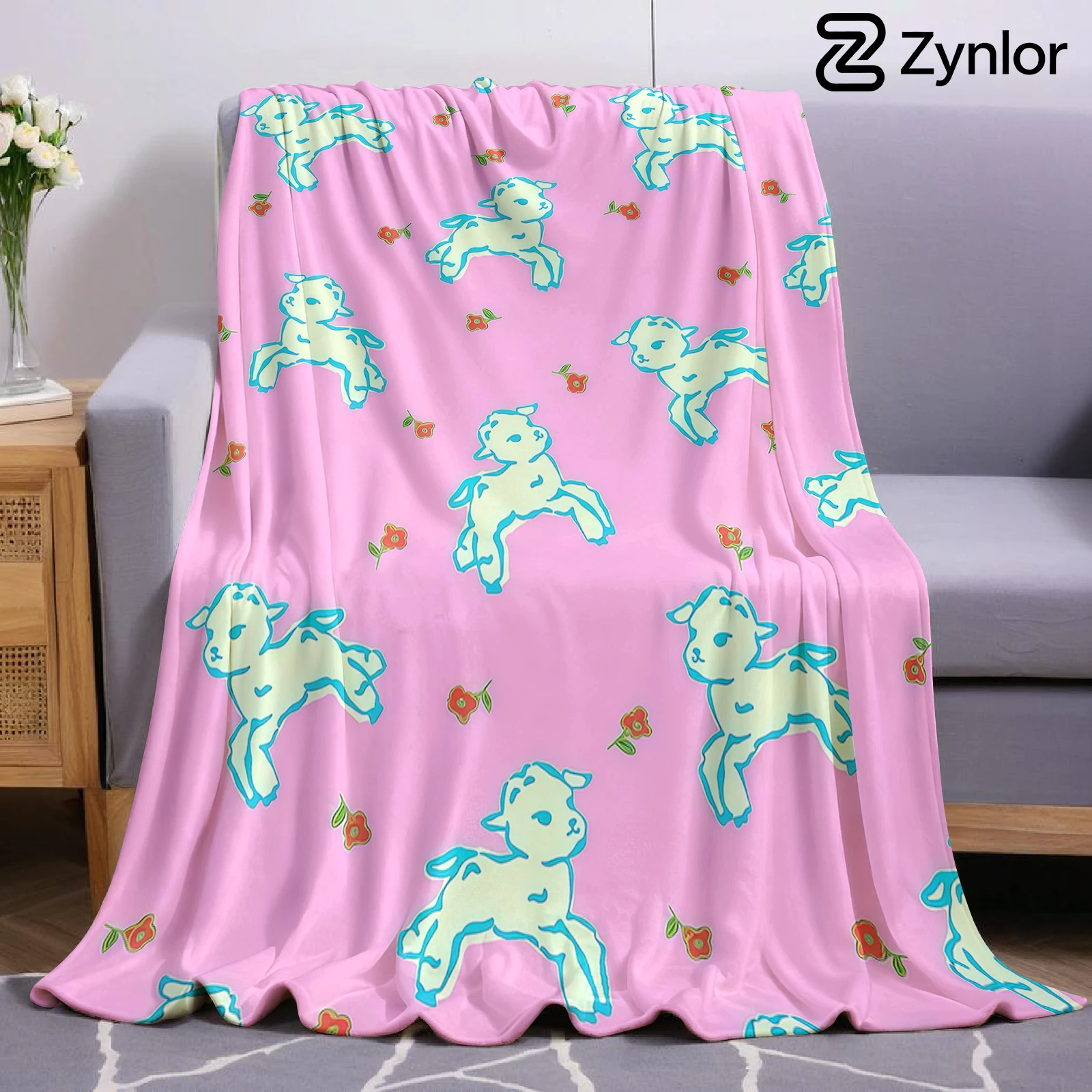 Lamb Floral Lightweight Microfiber Soft Christmas Fleece Blanket Warm Cozy Throw for Bed Sofa Office Travel All Season
