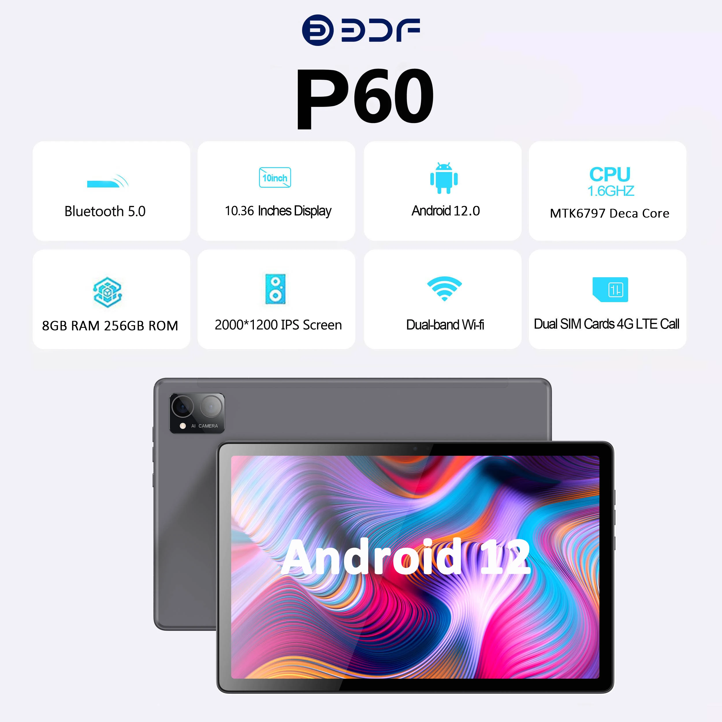 Tablet 2023 Baru 10.36 Inci 10 Core 8GB RAM 256GB ROM Dual 4G Jaringan GPS Bluetooth WiFi Android Tablet PC 8000MAh Android 12