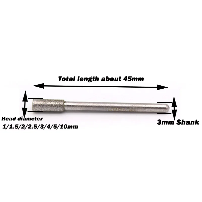 3mm Shank Diamond & CBN Coated Flat Head Cylindrical Grinding Bits Diameter 1/1.5/2/2.5/3/4/5/10mm For Dremel Engraving