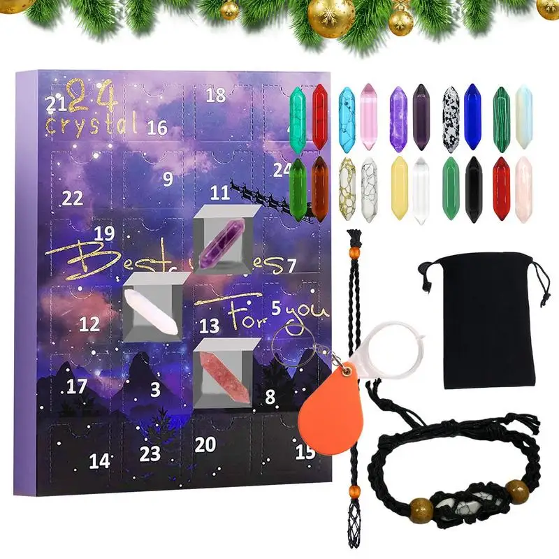 

Crystals Christmas Advent Calendar 24 Days Natural Stone Gift Box Natural Collection Gift for Yoga and Geology Enthusiasts