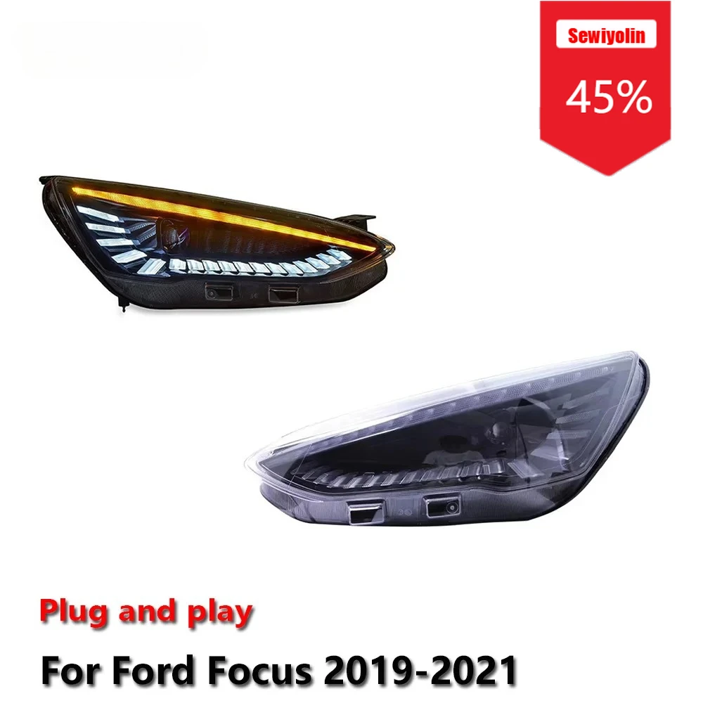 

Автомобильные светодиодные фары Sewiyolin в сборе для Ford Focus 2019-2021, противотуманные фары DRL, стоп-сигнал поворота, Plug and Play