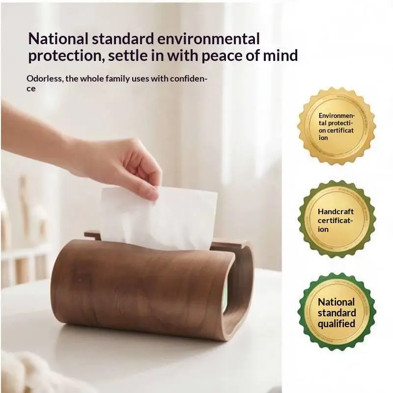 Walnut Wood Tissue Box Sturdy Construction Large Capacity Elegant Style Napkin Dispenser for Home Office Desk Use