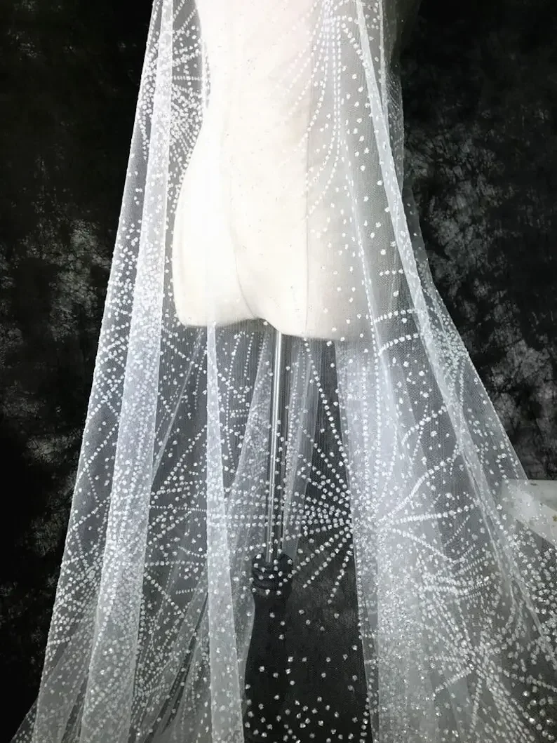 Tessuto di pizzo fuochi d'artificio con paillettes oro champagne tessuto di tulle con fiori di paillettes per abito da sposa Velo da sposa Abito da tutu Abito da bambino 1 metro