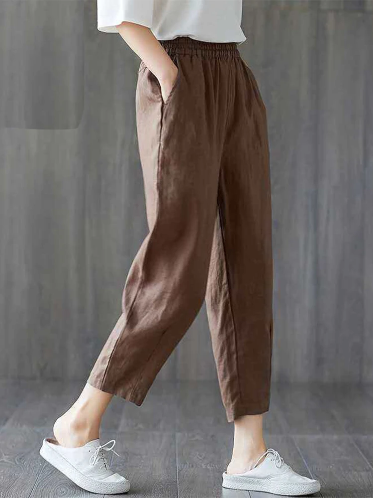 Summer Women's Pants Cotton Harem Pants Loose Casual High Waist Pants Oversize Woman Clothes Fashion Solid Color