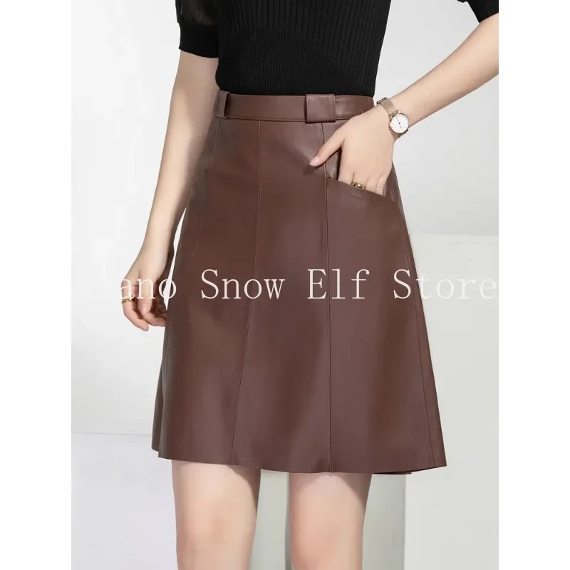 2024 Hip Wrap Skirt for Women Luxury High Waist Slim Genuine Leather Femme One Step Skirt Simple A-line Half Body Skirt