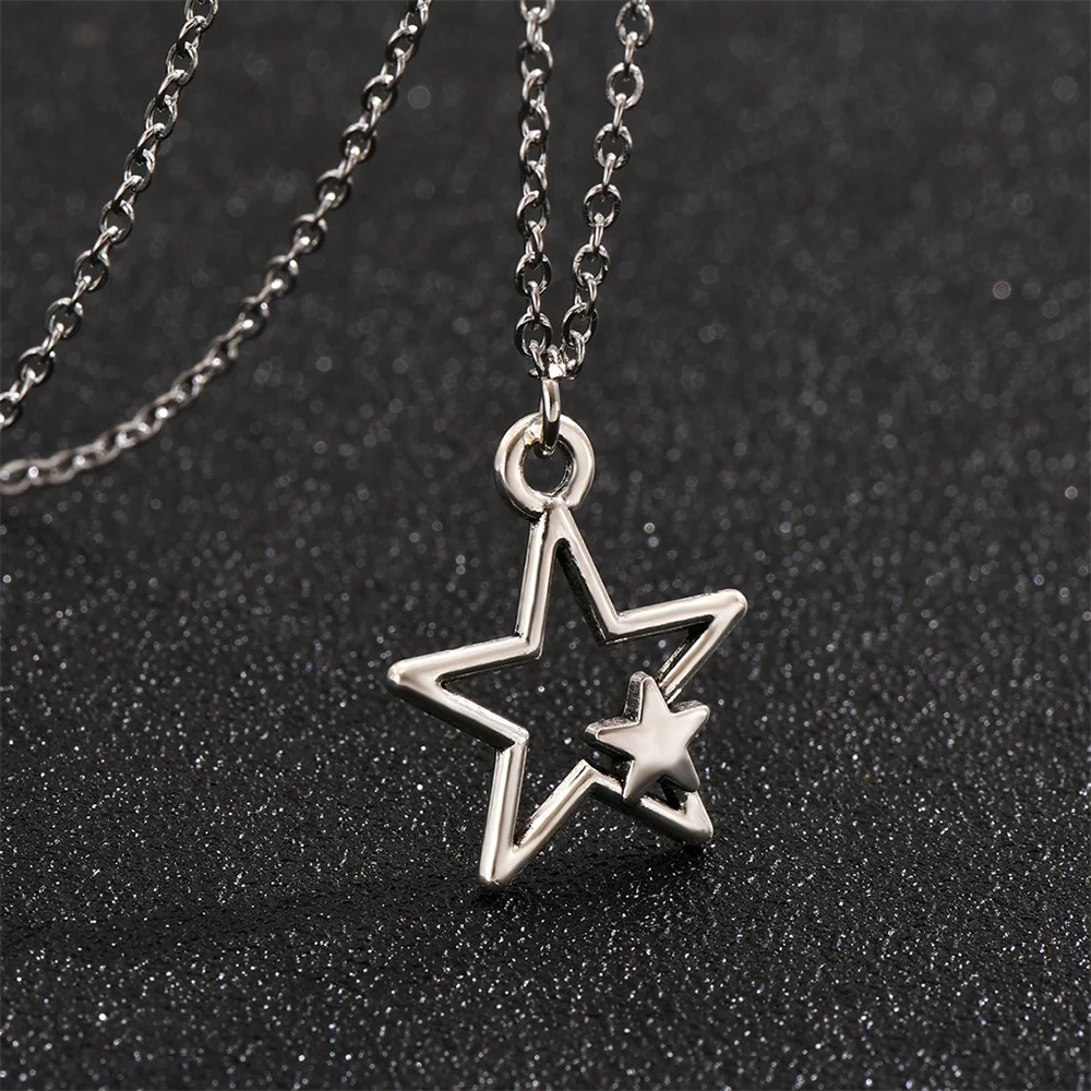 Newest Fashion Tibetan Hollow Double Star Pendant Necklace Choker Charm Black Leather Cord Factory Price Handmade Jewelry Gifts