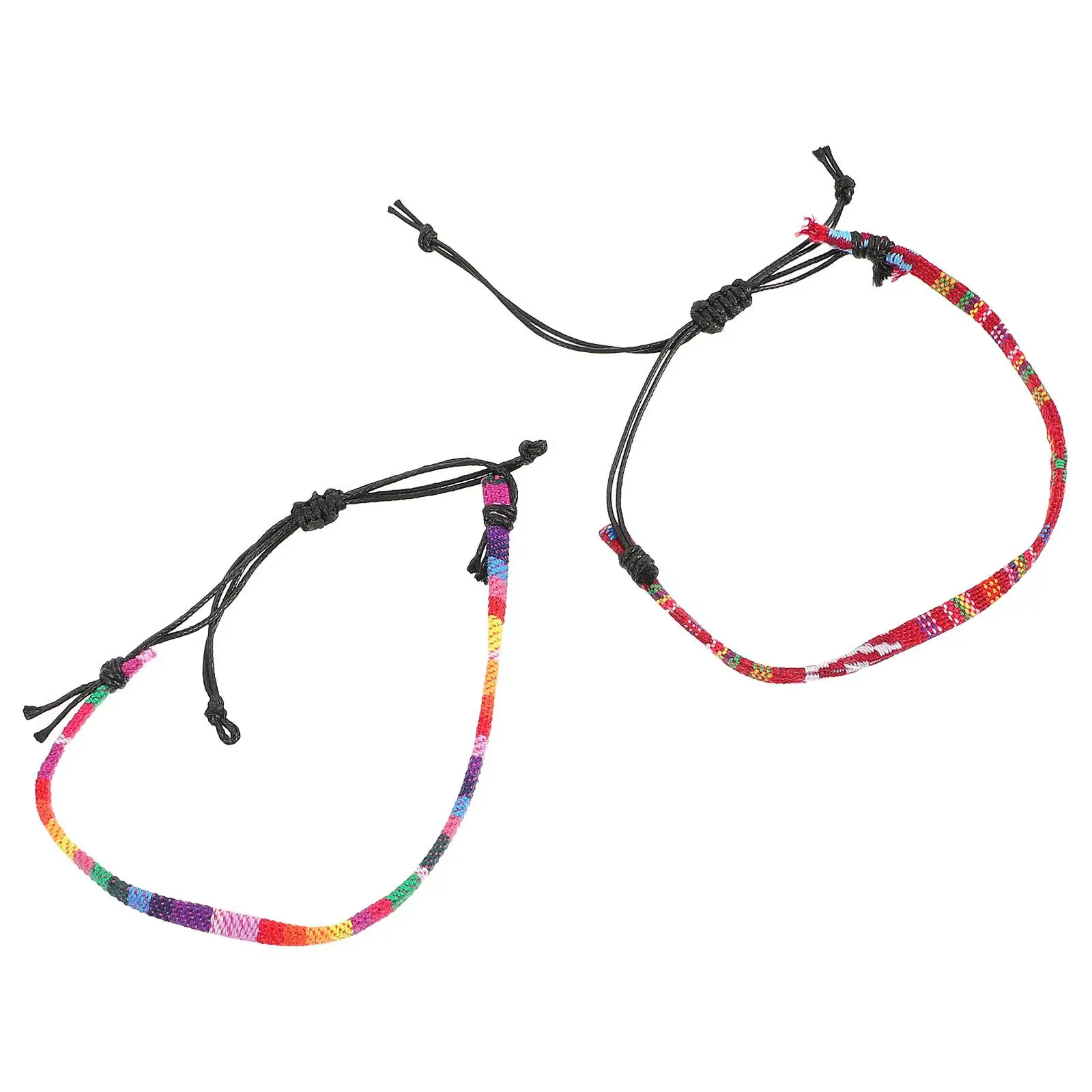 

Rainbow Foot Rope 2 Pcs Lightweight Hand Woven Bohemian Style Fabric Braided Adjustable Foot Chain for Daily Wear