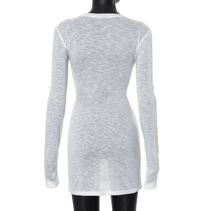 Casual Long Sleeve White Bodycon Mini Dress Outfits for Women Autumn Winter Y2K Streetwear O Neck Short Dresses Vestido Gift