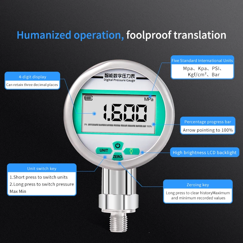 Digital Dial Diaphragm Vacuum Pressure Gauge 40 MPA Hydraulic Replaced Air Pressure Barometer Parts Lcd Display Pressure Gauge