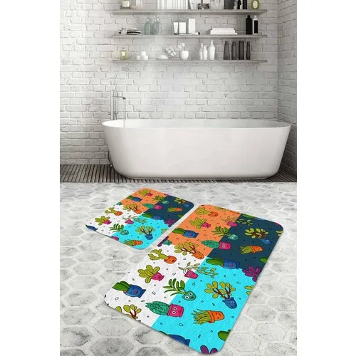 Bouquet Home 2'li Potted Flowers Suit Bath Mats and Toilet Seat Pad