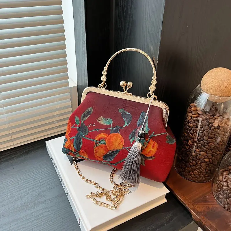 

Commuting Versatile Wine Red Cheongsam Retro Chinese Style Single Shoulder Crossbody Handbag Mother's Bag