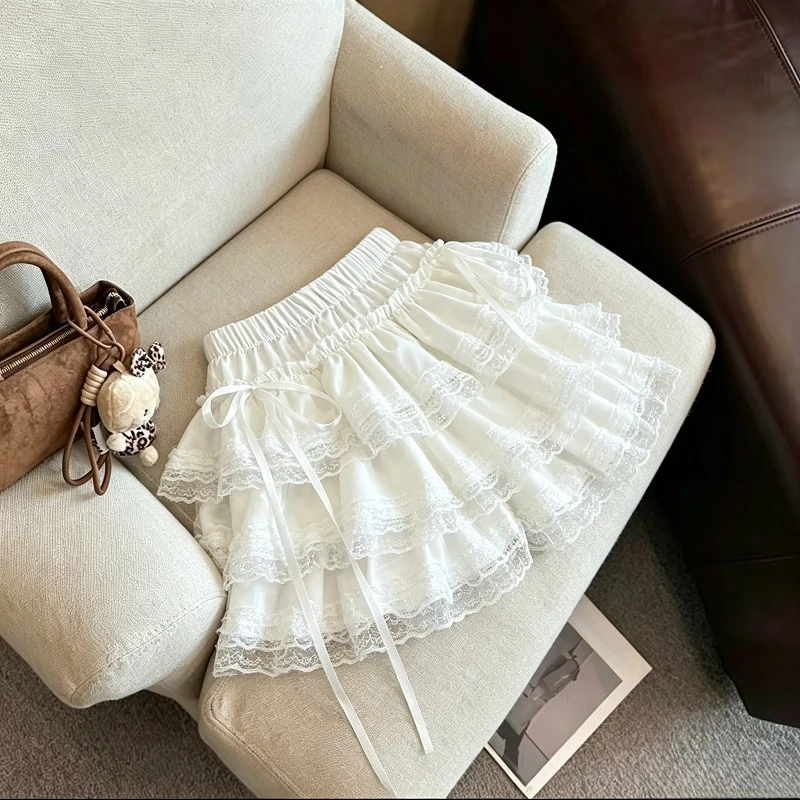 

Sweet Kawaii Y2K Harajuku Short Skirt Women Lace Puffy Vintage Lolita Cake Mini Skirt Princess A Line Skirt Casual Party Outfit