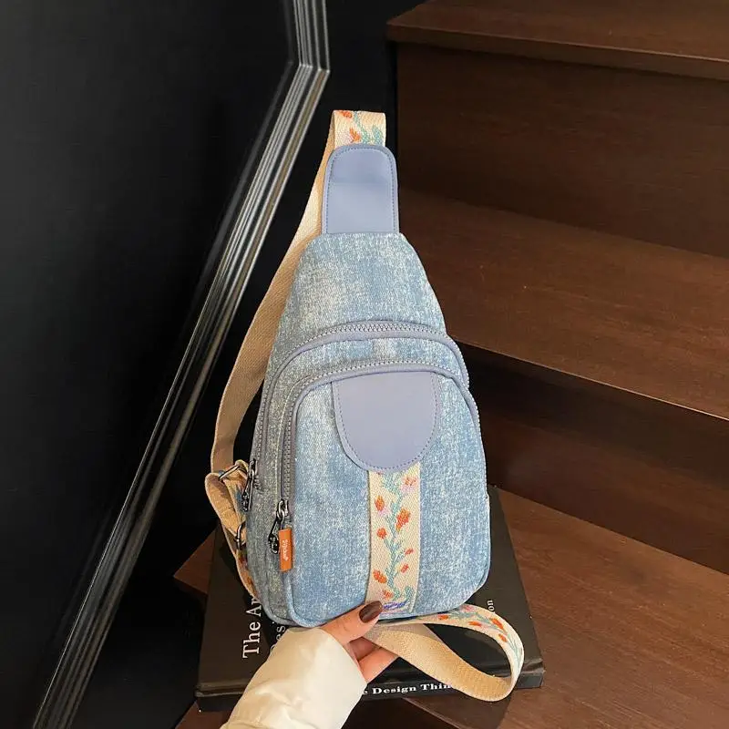 

New Denim Breast Bag Women's High-end Commuting Fashion Messenger Bag Sports Shoulder Bag Super Hot